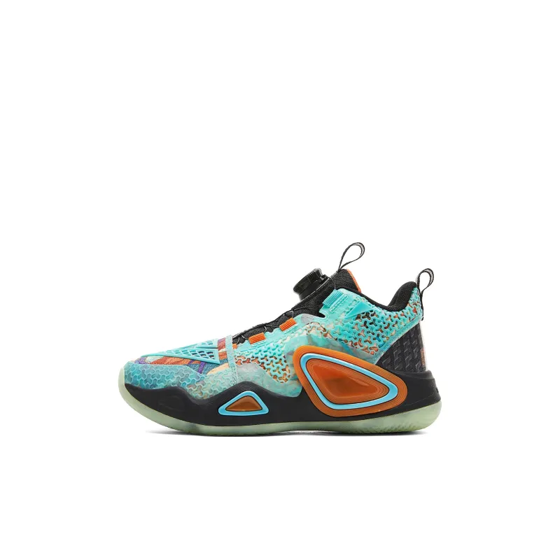 PEAK Slip Resistant Lightweight Cushioning Children's Basketball Shoes Black Orange Teenagers-0