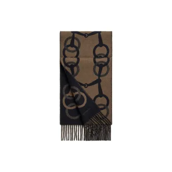 HERMES Cashmere Knit Scarves Men's Marine Blue/Elephant Gray