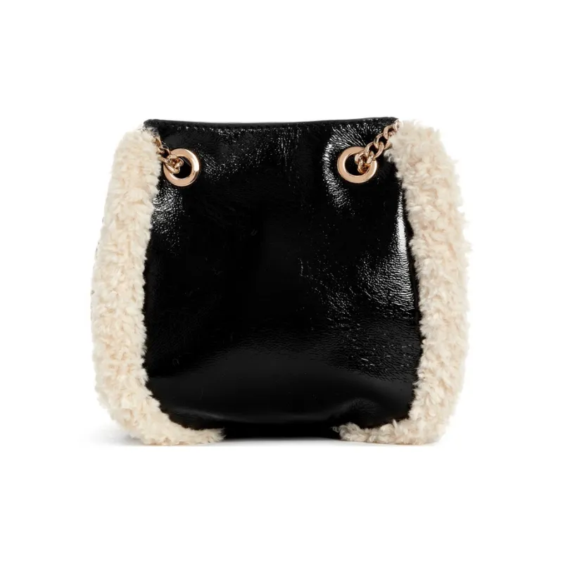 GUESS Artificial Leather Bucket Bag, Shoulder Bag Medium Size Women's Black White-2