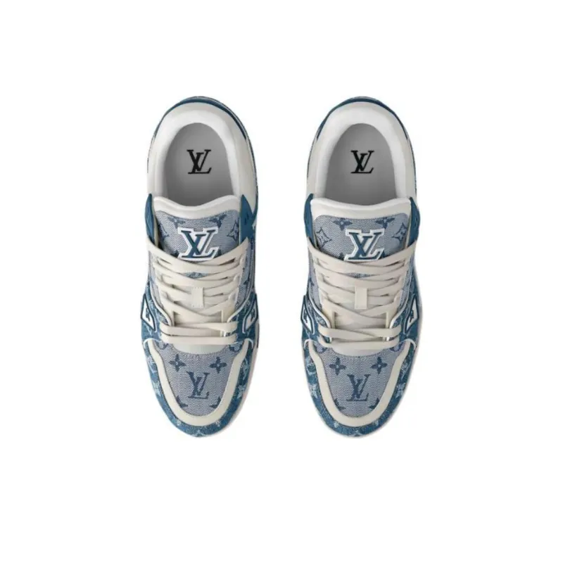 LOUIS VUITTON Trainer Low Top Skateboard Shoes Unisex Blue White-3