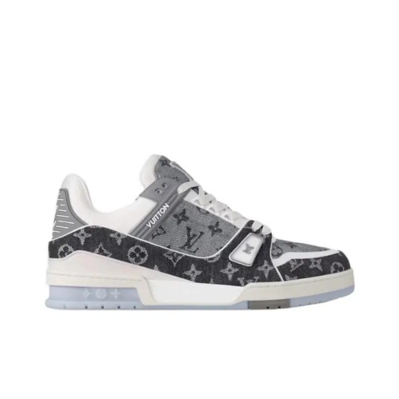 LOUIS VUITTON Trainer Low Top Skateboard Shoes Unisex Black White-1