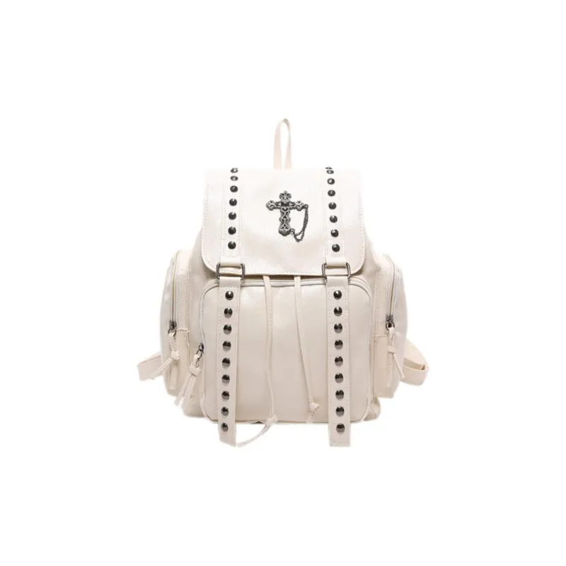 RKM PU Backpack Unisex Black/White/Rose Red/Orange-3