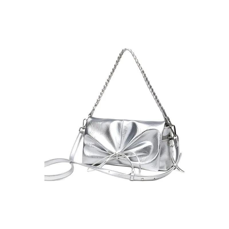 LARTIGENT Microfiber Synthetic Leather Crossbody Bag Shoulder Bag Medium Size Women's Silver-3