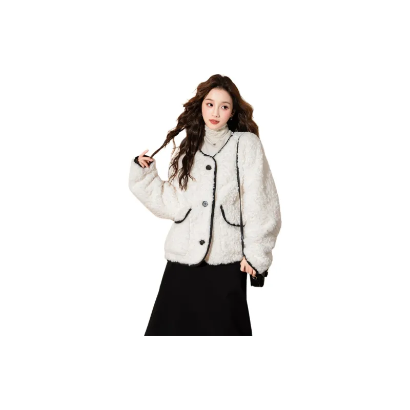 Tonlion Velvet feel Coat Women's Raw White-2