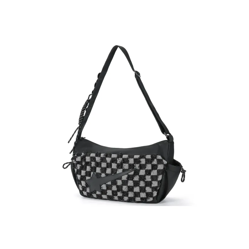 L&M Oxford Shoulder Bag Crossbody Bag Unisex Plaid Black-0