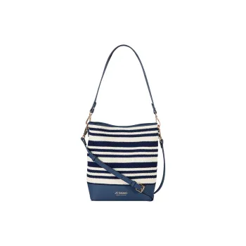 JC DAMO Fabric Crossbody Bucket Bag, Shoulder Bag Women's Blue Soy Milk Stripes/Red Black Blue Stripes