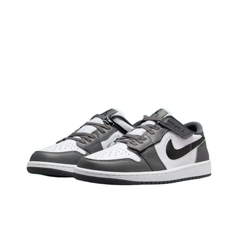 Jordan Air Jordan 1 Anti-Slip Wear-Resistant Low-Top Vintage Basketball Shoes Unisex White Gray Black-2