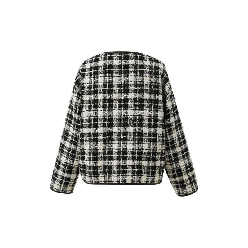 3COLOUR Down Jacket Women's Black White Plaid-1