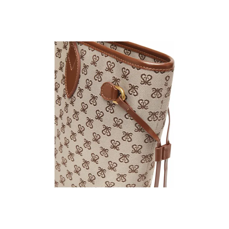 Staccato Fabric With Cow Leather Tote Bag, Shoulder Bag Tubas Women's Vintage Coffee-4