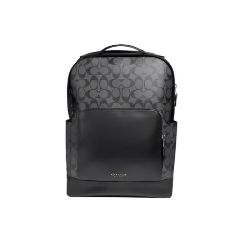 COACH Graham Cow Leather Backpack Large Size Men's Black Gray Color