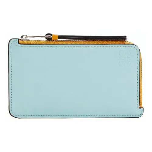 LOEWE Cow Leather Coin Card Holder Women's Blue/Mango Yellow Multicolor