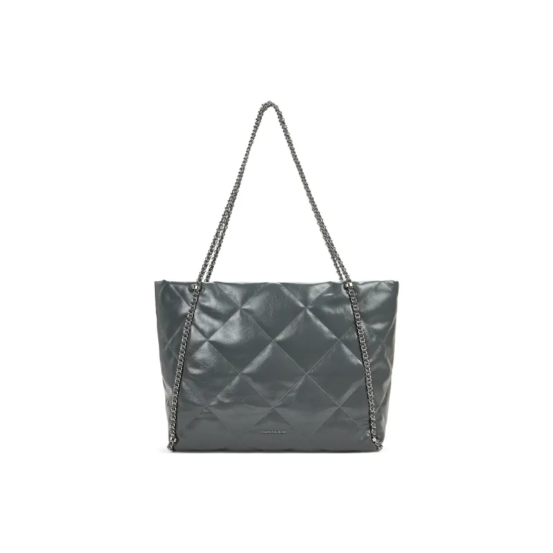 CHARLES&KEITH PU Shoulder Bag Extra Large Women's Black/Grey/Cream/Milk White-10