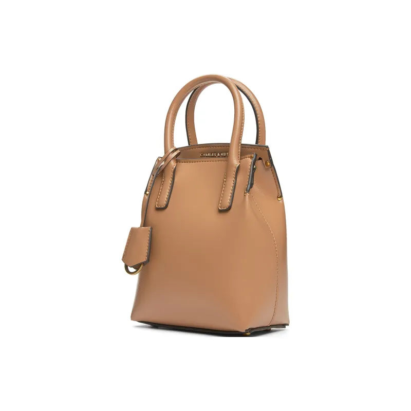 CHARLES&KEITH PU Shoulder Bag Trumpets Women's Black/Toffee Medium Umber/Pewter Tin Gray-6