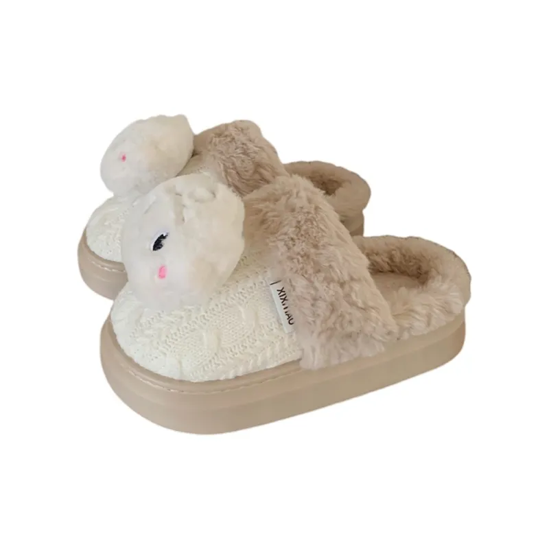 Thin Strips Cotton Slippers Women's Khaki-6