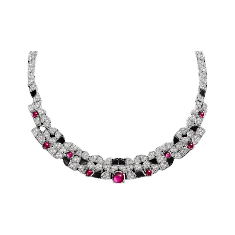 CARTIER White Gold Red Beryl Onyx Diamond Necklaces Women's Silver-1