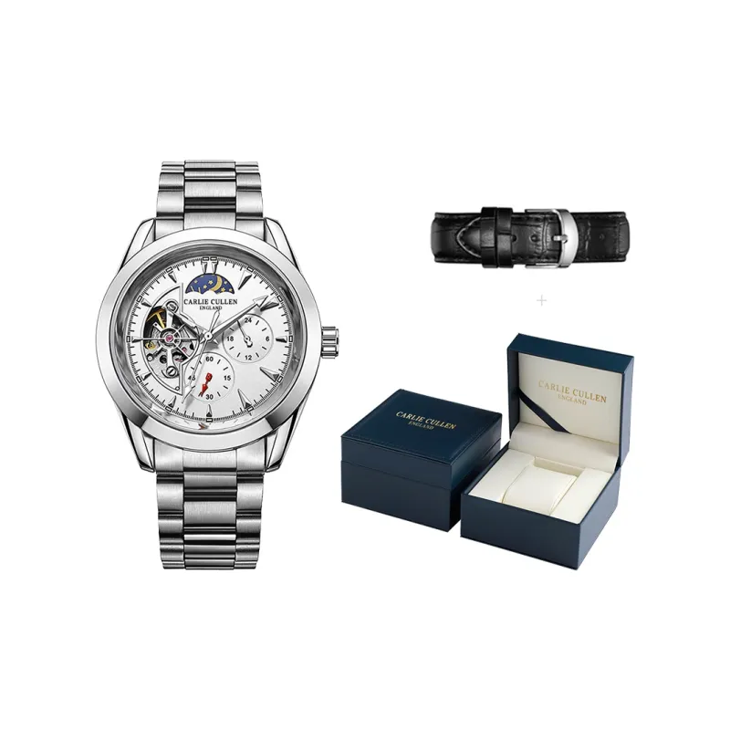 CARLIECULLEN Automatic Mechanical Movement Steel Strap Watch Men's Watches White Dial-7