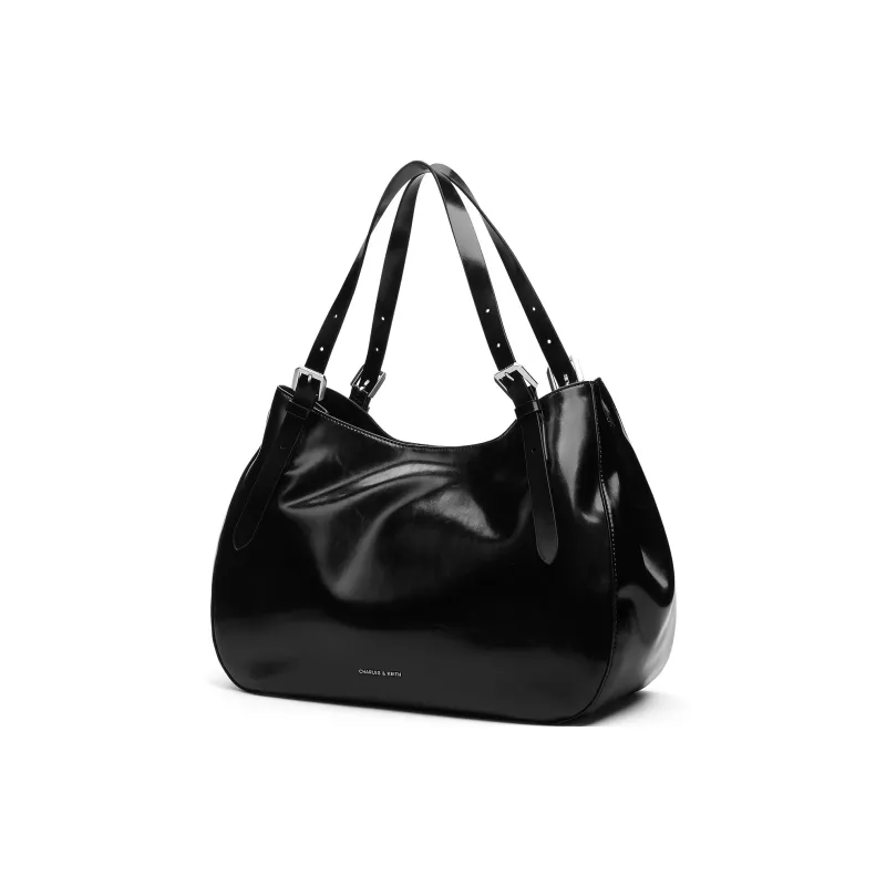 CHARLES&KEITH PU Shoulder Bag Regular Large Size Women's Noir Black/Grey Gray-1