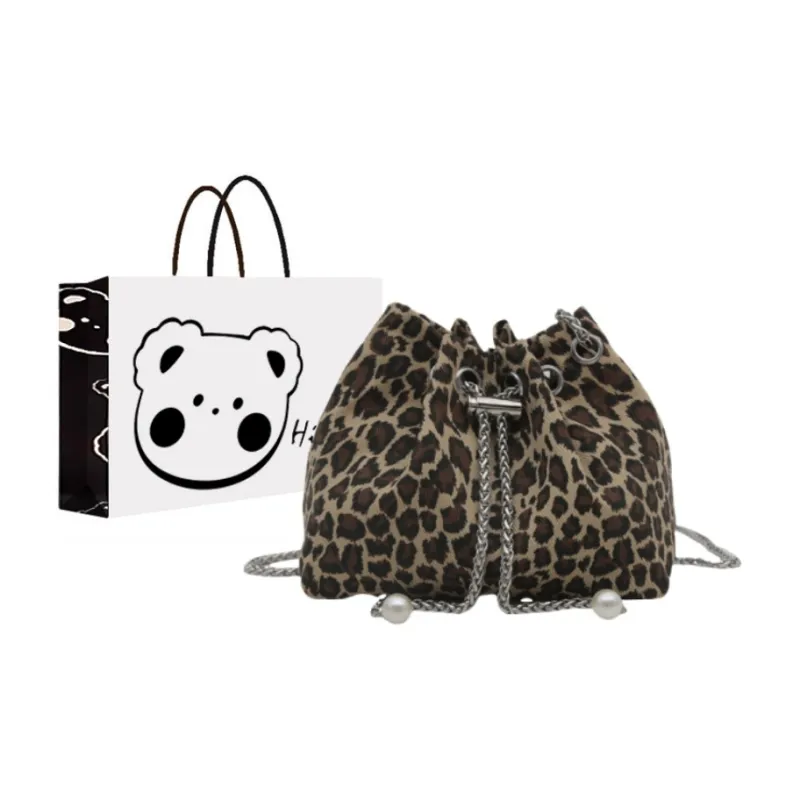 NX DOUGHNUT PU Advanced Sensory Leopard Print Bucket Bag Shoulder Bag Regular Women's Multicolor-8