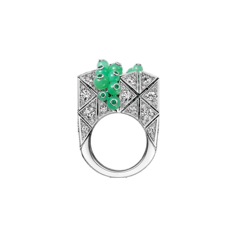 CARTIER White Gold Green Jade Emerald Diamond Rings Women's Silver-1