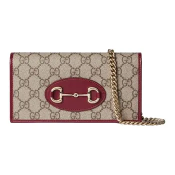 GUCCI Horsebit 1955 Coated Canvas Wallet Women's Beige & Dark Brown
