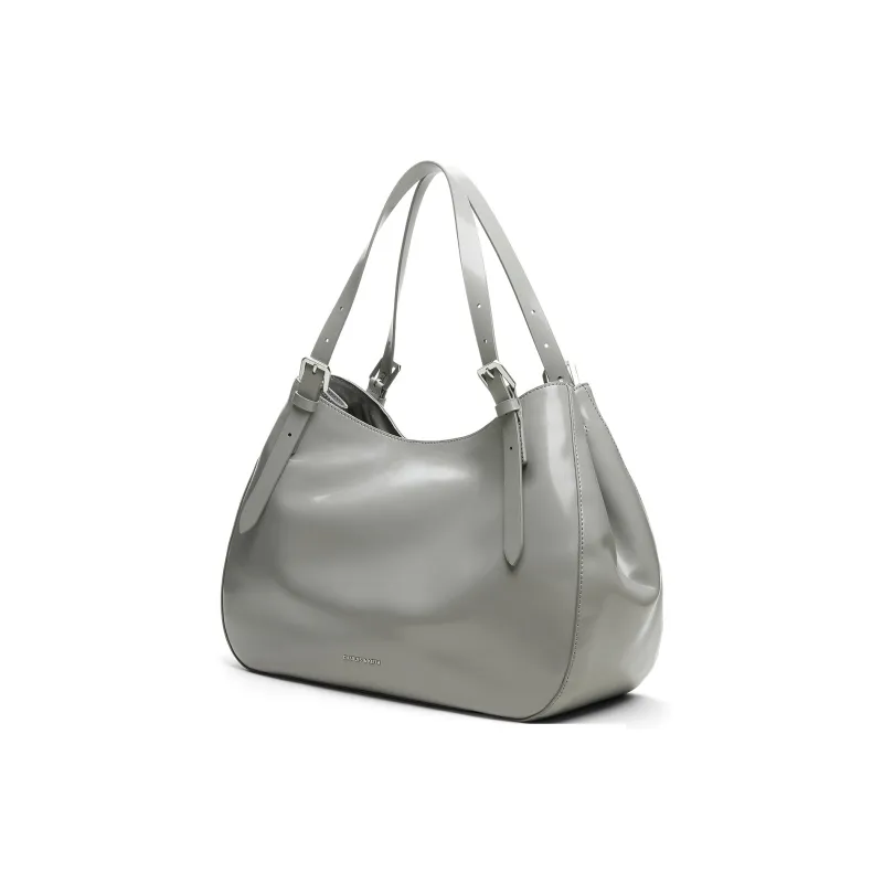 CHARLES&KEITH PU Shoulder Bag Regular Large Size Women's Noir Black/Grey Gray-6