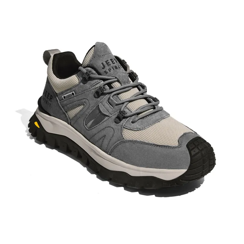 JEEP SPIRIT Cushioning Anti Slip Wear Resistant Breathable Height Increasing Low Top Outdoor Shoes Men's Climbing Gray-4
