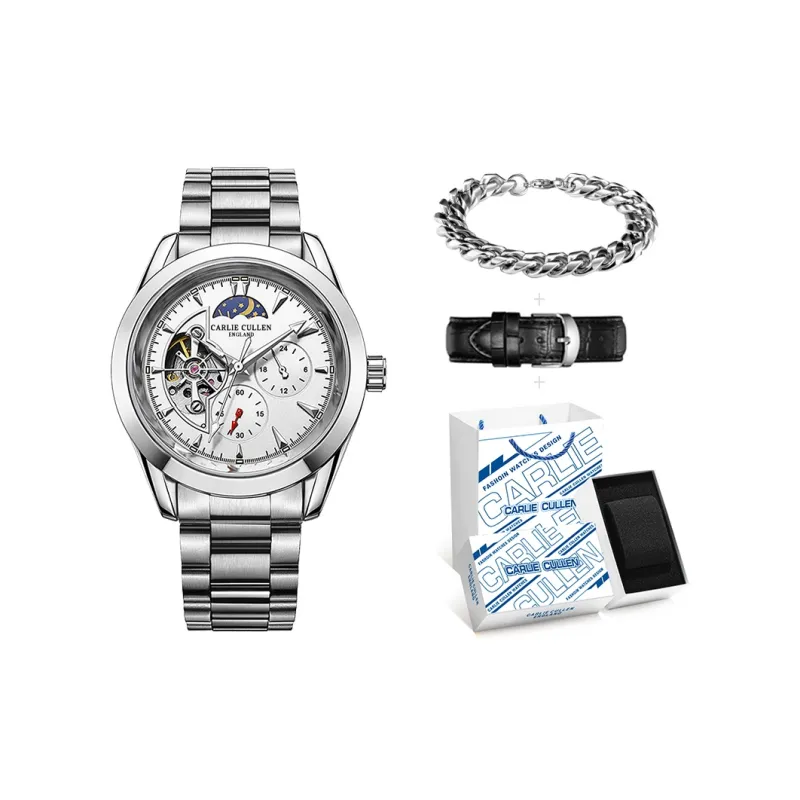 CARLIECULLEN Automatic Mechanical Movement Steel Strap Watch Men's Watches White Dial-13
