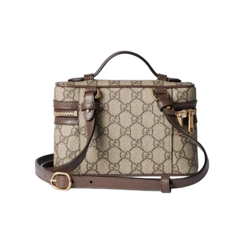 GUCCI Ophidia Canvas With Leather Shoulder Bag Crossbody Bag Handbag Extra Mini Women's Beige & Dark Brown-3