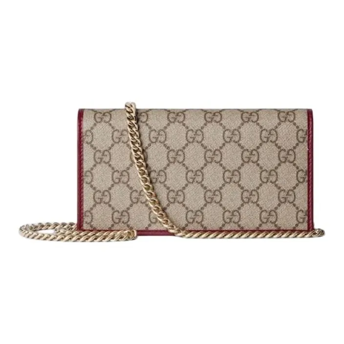 GUCCI Horsebit 1955 Coated Canvas Wallet Women's Beige & Dark Brown-3