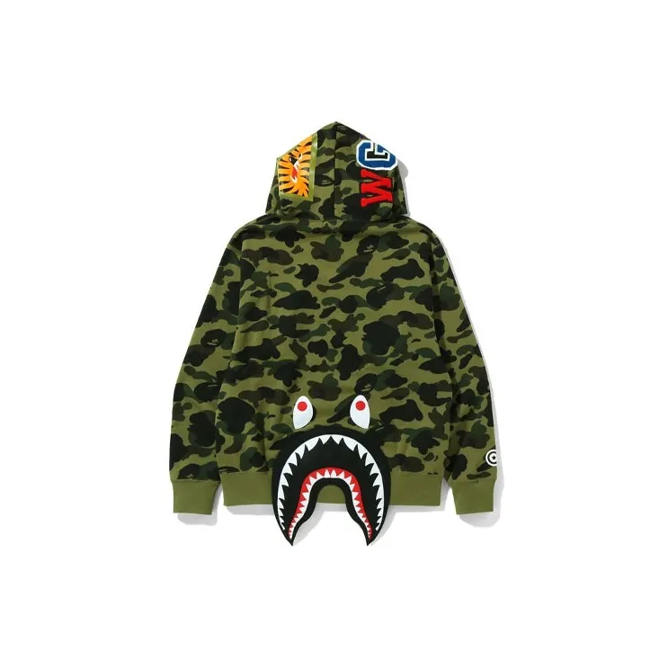 Bape Ultimate 1st Camo Ponr Shark Half Zip Raglan Pullover Hoodie-1