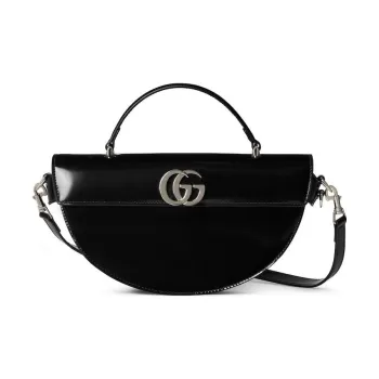 GUCCI Shiny Leather Crescent Bag Shoulder Bag Crossbody Bag Handbag Small Size Women's Black