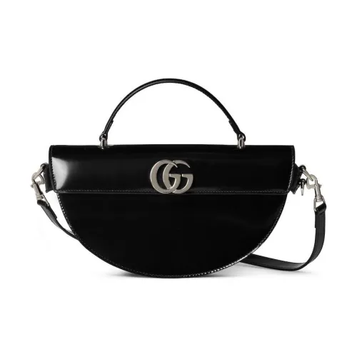 GUCCI Shiny Leather Crescent Bag Shoulder Bag Crossbody Bag Handbag Small Size Women's Black