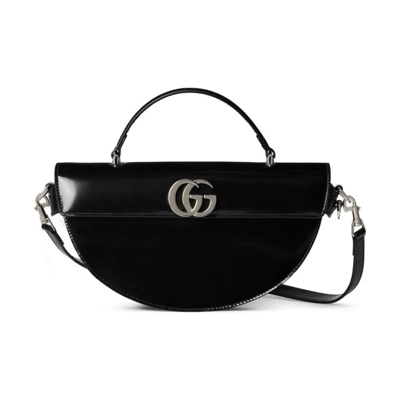GUCCI Shiny Leather Crescent Bag Shoulder Bag Crossbody Bag Handbag Small Size Women's Black-0