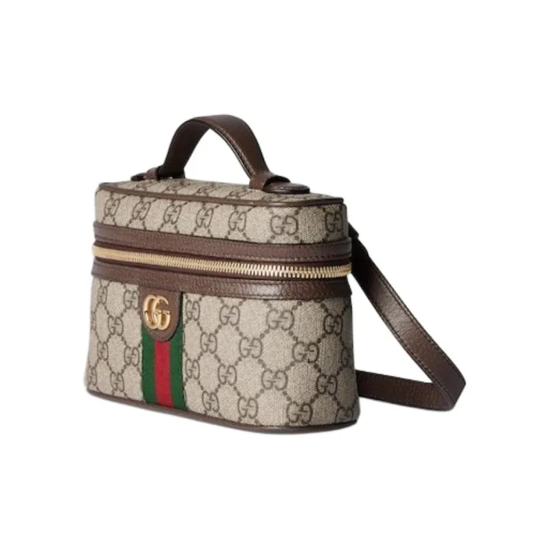 GUCCI Ophidia Canvas With Leather Shoulder Bag Crossbody Bag Handbag Extra Mini Women's Beige & Dark Brown-1