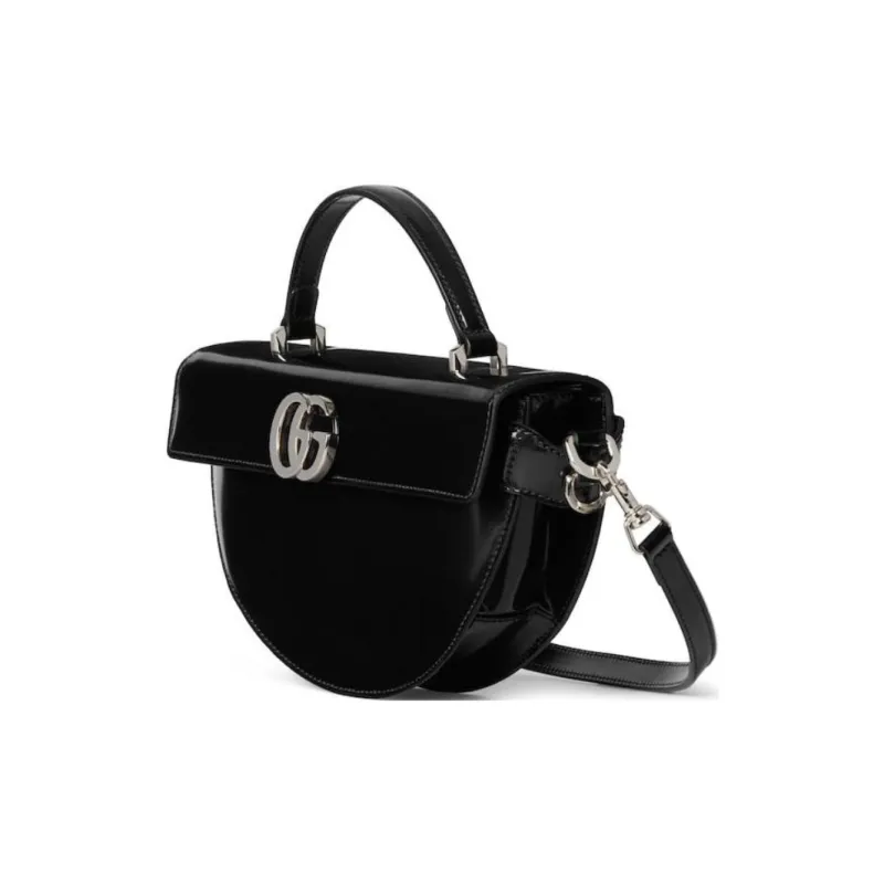 GUCCI Shiny Leather Crescent Bag Shoulder Bag Crossbody Bag Handbag Small Size Women's Black-1