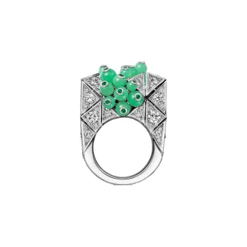 CARTIER White Gold Green Jade Emerald Diamond Rings Women's Silver
