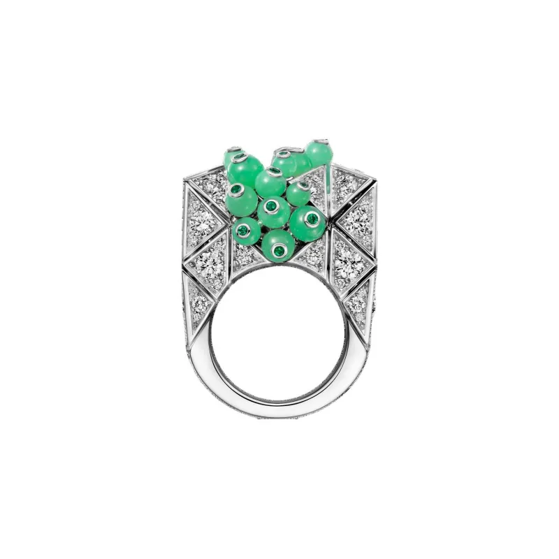 CARTIER White Gold Green Jade Emerald Diamond Rings Women's Silver-0