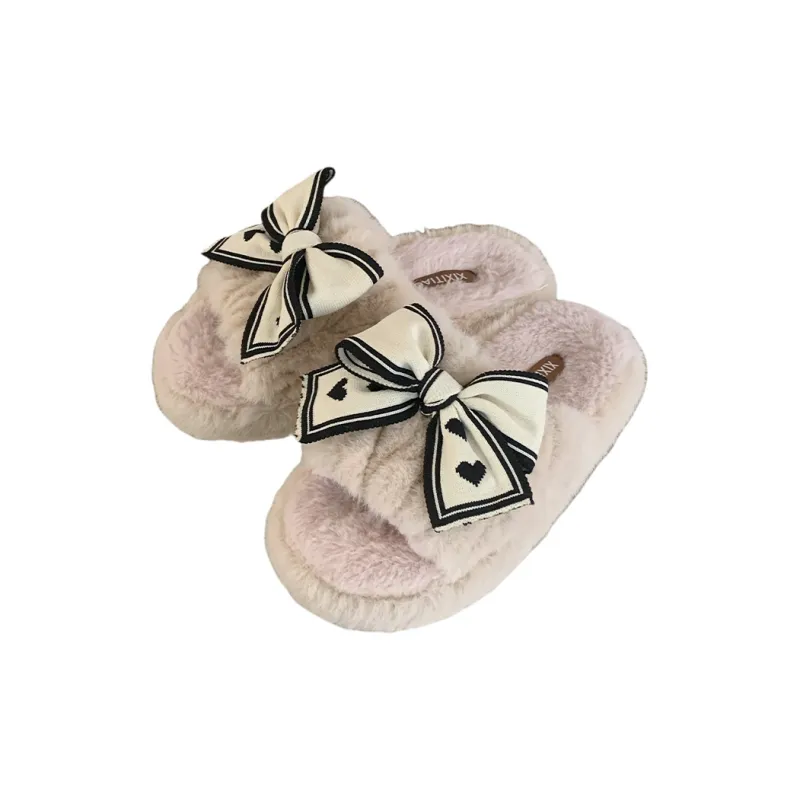 Thin Strips Cotton Slippers Women's, White-6