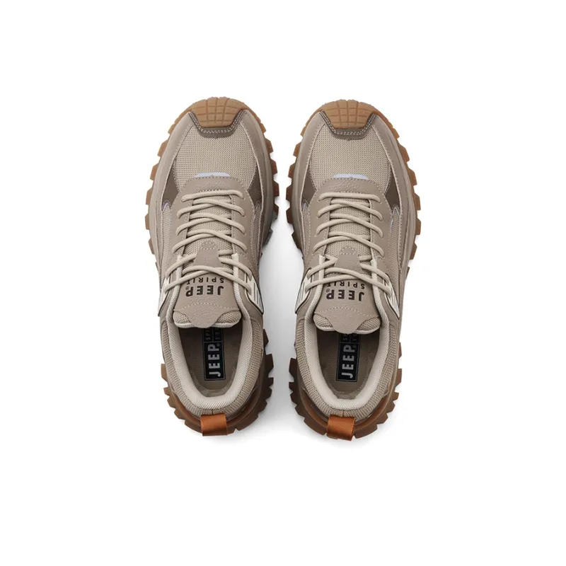 JEEP SPIRIT Cushioned Anti Slip Wear Resistant Height Increasing Breathable Low Top Trekking Shoes Men's Natural Deer-3
