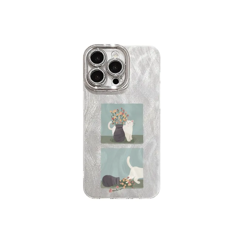 XIANGRIKE TPU Material Kitten Vase Phone Case Compatible With IPhone 15/14 Plus/13/12/11/15 Pro Max/XS/XR/XS Max/8 Plus-0