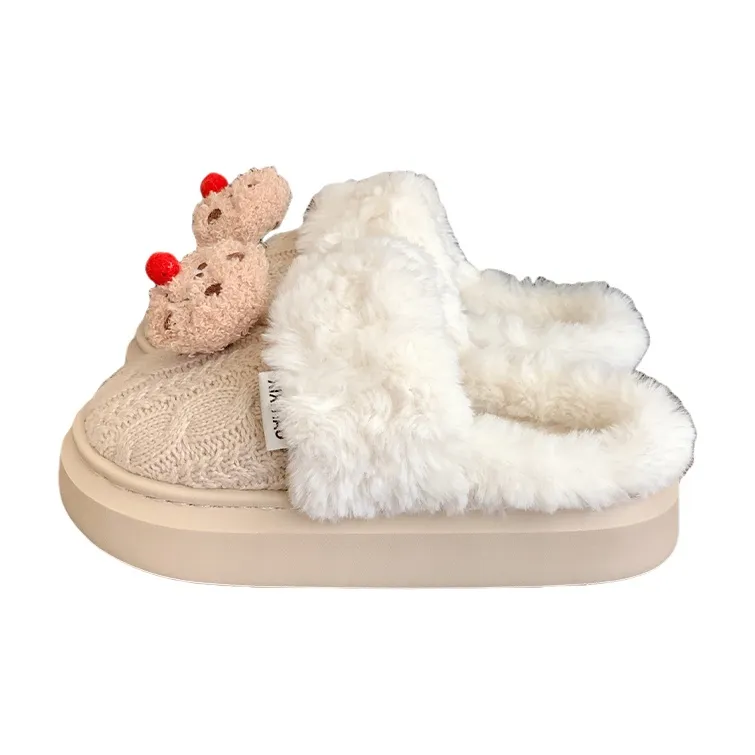 Thin Strips Cotton Slippers Women's, White-6