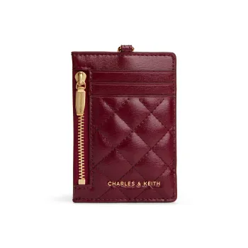 CHARLES&KEITH PU Embossed Leather Card Holder Extra Mini Women's Black/Burgundy Wine Red