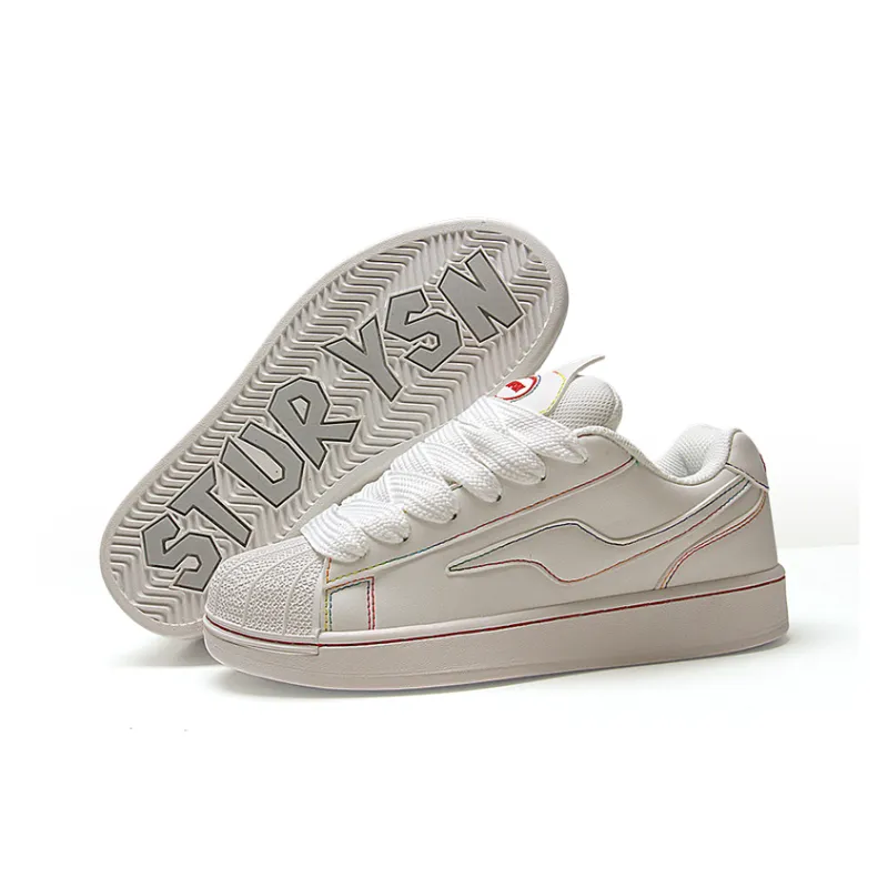STUR YSN Wear resistant And Lightweight Low Top Skateboard Shoes Unisex White Rainbow-6
