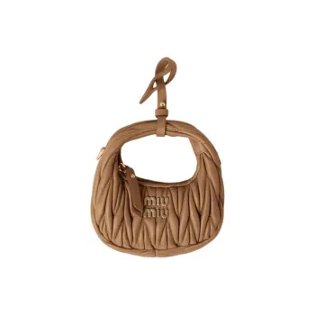 MIU MIU Wander Matelasse Nappa Leather Micro Hobo Bag Caramel