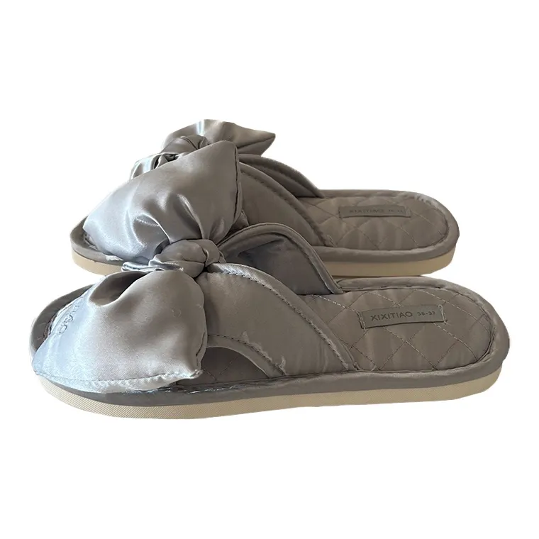 Thin Strips Cotton Linen Blend Slippers Unisex, Champagne-14