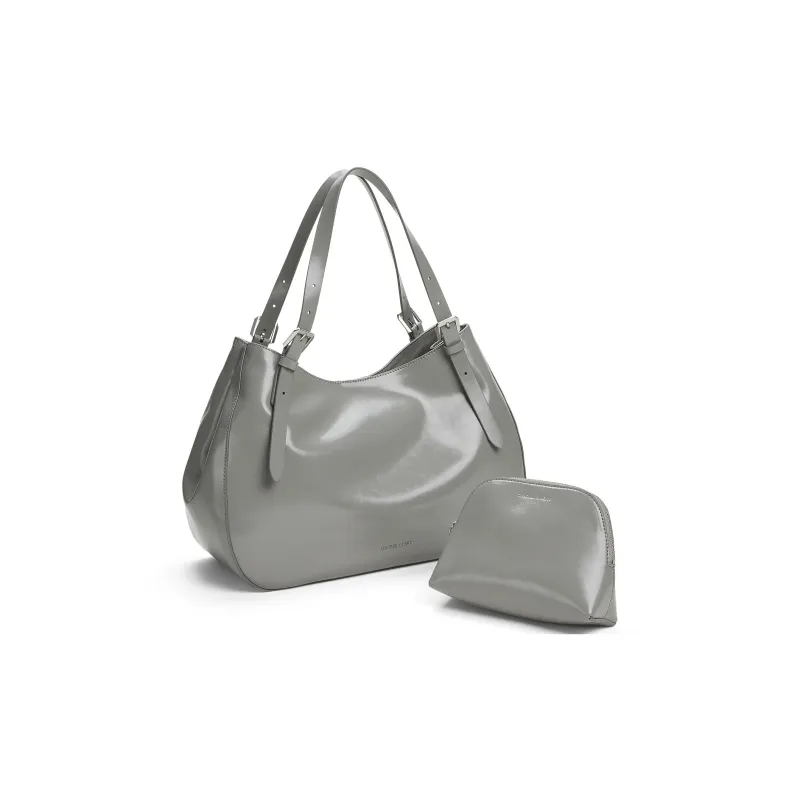 CHARLES&KEITH PU Shoulder Bag Regular Large Size Women's Noir Black/Grey Gray-7
