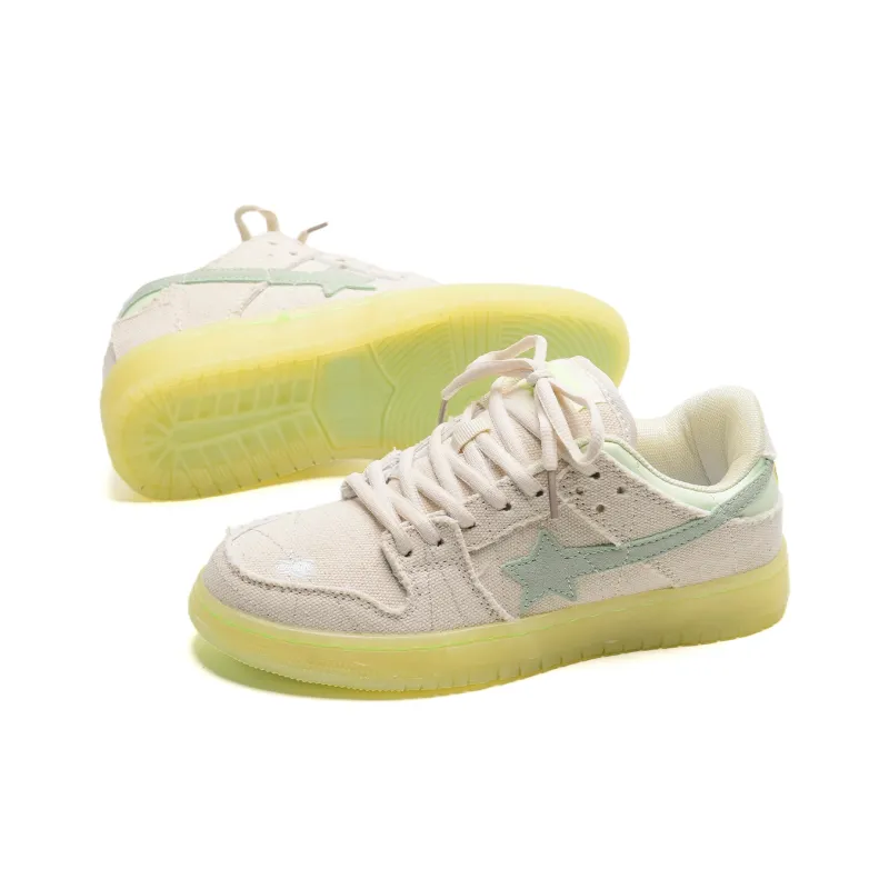 7 SEVFUN Wear resistant And Lightweight Low Top Skateboard Shoes Unisex White Green-2