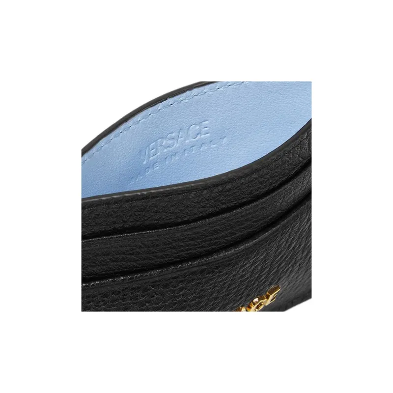 VERSACE Cow Leather Card Holder Men's Black & Gold-3