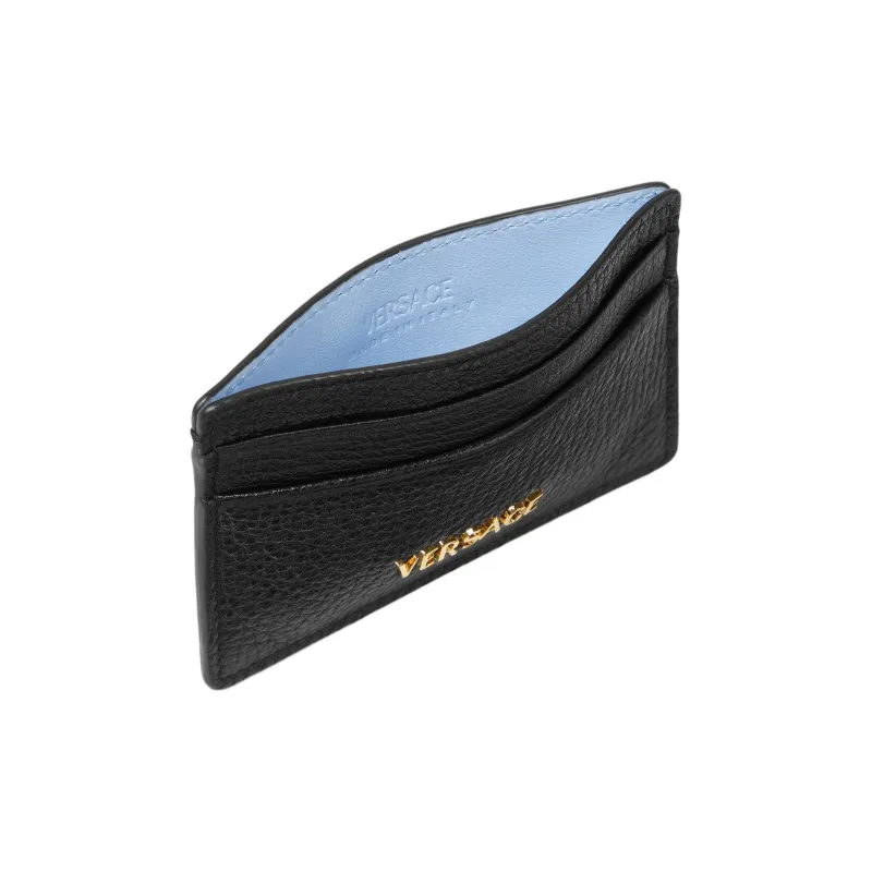 VERSACE Cow Leather Card Holder Men's Black & Gold-2