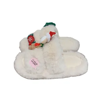 Thin Strips Cotton Slippers Women's, White